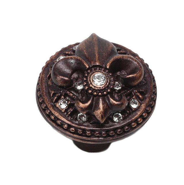 Carpe Diem Hardware - Carpe Diem Hardware 7605-22C Versailles Oil Rub Bronze Large Round Knob Fleur De Lys W/ Swarovski Crystals - Oil Rubbed Bronze