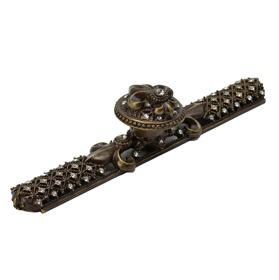 Carpe Diem Hardware - Carpe Diem Hardware 76057623-3C Versailles Antique Brass Large Round Knob and Large Elongated Back Plate Fleur De Lys W/ Swarovski Crystals - Antique Brass