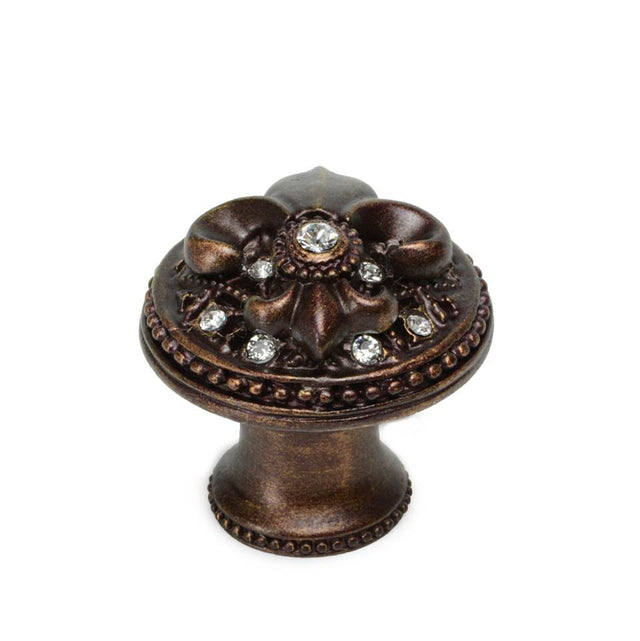 Carpe Diem Hardware - Carpe Diem Hardware 7605B-22C Versailles Oil Rub Bronze Large Round Knob Fleur De Lys W/ Swarovski Crystals And Flared Foot - Oil Rubbed Bronze