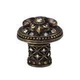 Carpe Diem Hardware - Carpe Diem Hardware 7609-3C Versailles Antique Brass Large Round Knob Fleur De Lys Decorative Column Foot W/ Swarovski Crystals - Antique Brass