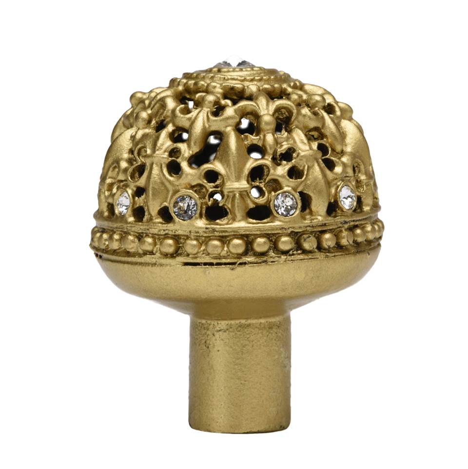 Carpe Diem Hardware - Carpe Diem Hardware 7612-27C Versailles Soft Gold Large Round Knob Fleur De Lys Open Basket W/ Swarovski Crystals - Soft Gold
