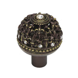 Carpe Diem Hardware - Carpe Diem Hardware 7612-3C Versailles Antique Brass Large Round Knob Fleur De Lys Open Basket W/ Swarovski Crystals - Antique Brass