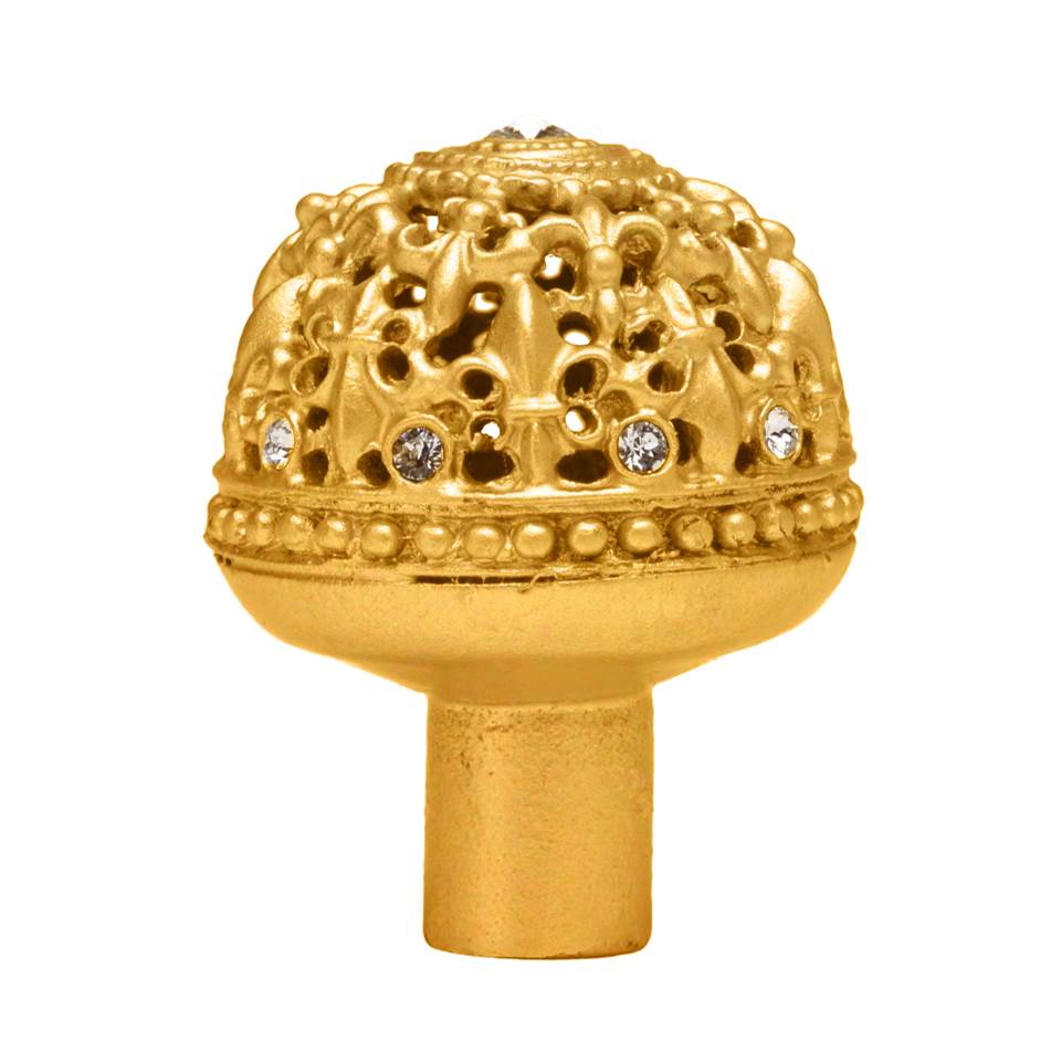 Carpe Diem Hardware - Carpe Diem Hardware 7612-8C Versailles Gilded Mercury Large Round Knob Fleur De Lys Open Basket W/ Swarovski Crystals - Gilded Mercury
