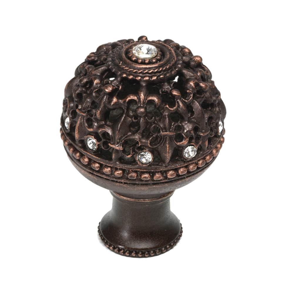 Carpe Diem Hardware - Carpe Diem Hardware 7612B-22C Versailles Oil Rub Bronze Large Round Knob Fleur De Lys Open Basket W/ Swarovski Crystals And Flared Foot - Oil Rubbed Bronze