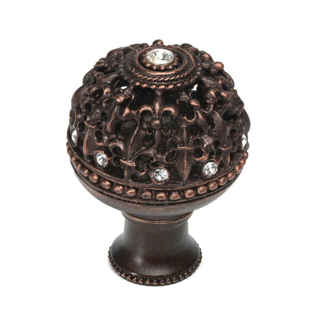 Carpe Diem Hardware - Carpe Diem Hardware 7612B-22C Versailles Oil Rub Bronze Large Round Knob Fleur De Lys Open Basket W/ Swarovski Crystals And Flared Foot - Oil Rubbed Bronze