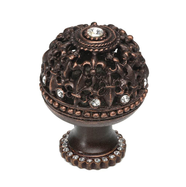 Carpe Diem Hardware - Carpe Diem Hardware 7612H-22C Versailles Oil Rub Bronze Large Round Knob Fleur De Lys Open Basket W/ Swarovski Crystals And Halo Platform - Oil Rubbed Bronze