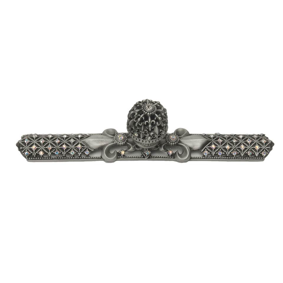 Carpe Diem Hardware - Carpe Diem Hardware 76137623-11Ab Versailles Satin Medium Round Knob and Large Elongated Back Plate Fleur De Lys Open Basket W/ Swarovski Crystals - Satin