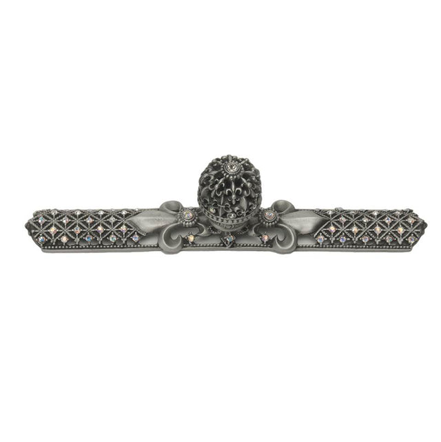 Carpe Diem Hardware - Carpe Diem Hardware 76137623-11Ab Versailles Satin Medium Round Knob and Large Elongated Back Plate Fleur De Lys Open Basket W/ Swarovski Crystals - Satin