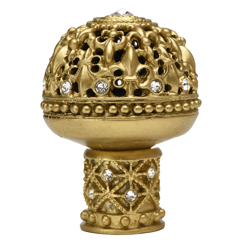 Carpe Diem Hardware - Carpe Diem Hardware 7615-27C Versailles Soft Gold Large Round Knob Fleur De Lys Open Basket Decorative Column Foot W/ Swarovski Crystals - Soft Gold