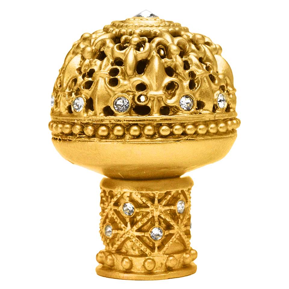 Carpe Diem Hardware - Carpe Diem Hardware 7615-8C Versailles Gilded Mercury Large Round Knob Fleur De Lys Open Basket Decorative Column Foot W/ Swarovski Crystals - Gilded Mercury