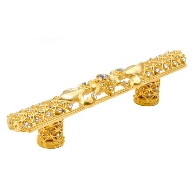 Carpe Diem Hardware - Versailles 4'' O.C. Large Pull Fleur De Lys w/ Swarovski Crystals And Decorative Column Feet - Chalice