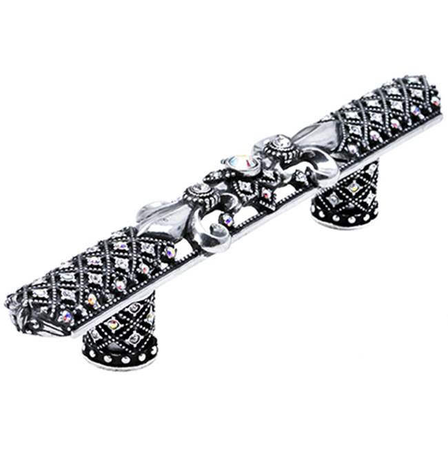Carpe Diem Hardware - Versailles 6'' O.C. Large Pull Fleur De Lys w/ Swarovski Crystals And Decorative Column Feet - Chalice