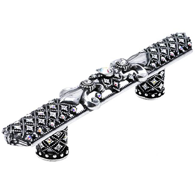 Carpe Diem Hardware - Versailles 6'' O.C. Large Pull Fleur De Lys w/ Swarovski Crystals And Decorative Column Feet - Chalice