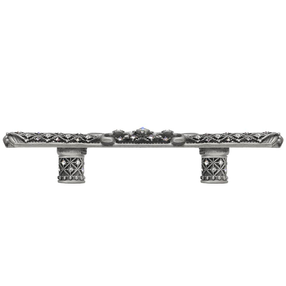 Carpe Diem Hardware - Carpe Diem Hardware 7633-11Cab Versailles Satin 3'' O.C. Small Pull Fleur De Lys W/ Swarovski Crystals And Decorative Column Feet - Satin