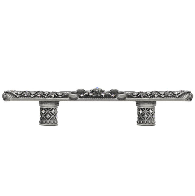 Carpe Diem Hardware - Carpe Diem Hardware 7633-11Cab Versailles Satin 3'' O.C. Small Pull Fleur De Lys W/ Swarovski Crystals And Decorative Column Feet - Satin