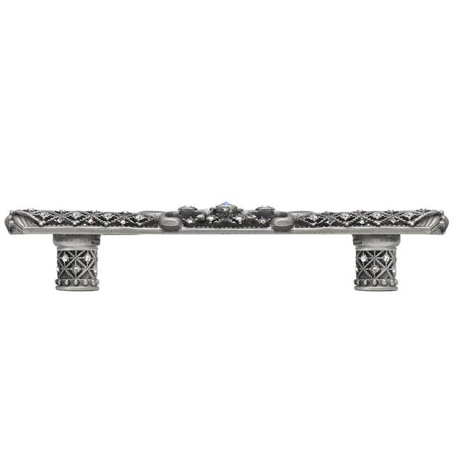 Carpe Diem Hardware - Carpe Diem Hardware 7638-11Cab Versailles Satin 5'' O.C. Large Pull Fleur De Lys W/ Swarovski Crystals And Decorative Column Feet - Satin