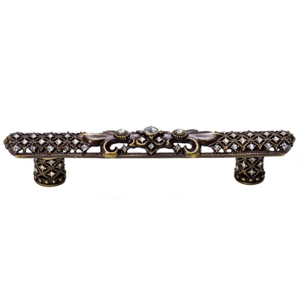 Carpe Diem Hardware - Carpe Diem Hardware 7638-3C Versailles Antique Brass 5'' O.C. Large Pull Fleur De Lys W/ Swarovski Crystals And Decorative Column Feet - Antique Brass