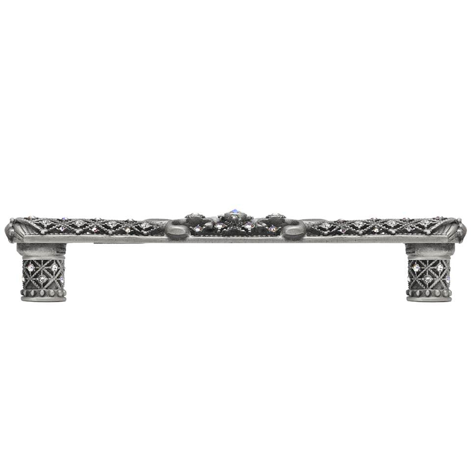 Carpe Diem Hardware - Carpe Diem Hardware 7640-11Cab Versailles Satin 6'' O.C. Large Pull Fleur De Lys W/ Swarovski Crystals And Decorative Column Feet - Satin