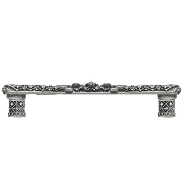 Carpe Diem Hardware - Carpe Diem Hardware 7640-11Cab Versailles Satin 6'' O.C. Large Pull Fleur De Lys W/ Swarovski Crystals And Decorative Column Feet - Satin