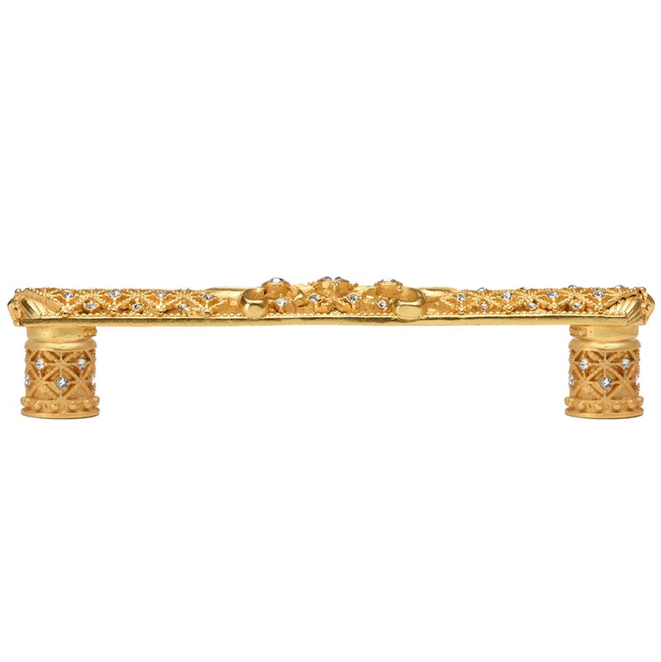 Carpe Diem Hardware - Carpe Diem Hardware 7640-8C Versailles Gilded Mercury 6'' O.C. Large Pull Fleur De Lys W/ Swarovski Crystals And Decorative Column Feet - Gilded Mercury