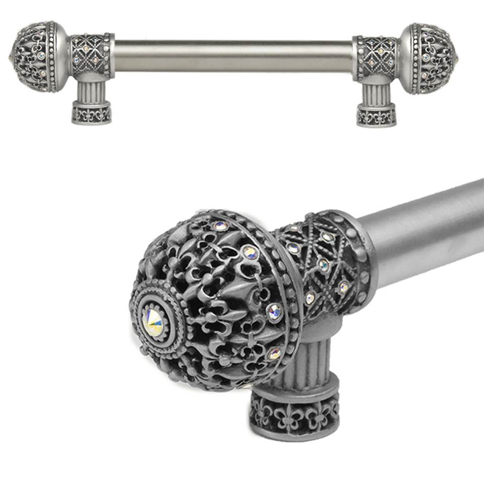 Carpe Diem Hardware - Carpe Diem Hardware 7646-11Ab Versailles Satin Fleur De Lys 6'' O.C. Approx Long Pull Large Finial W/ Swarovski Crystals W/ 5/8'' Smooth Center - Satin