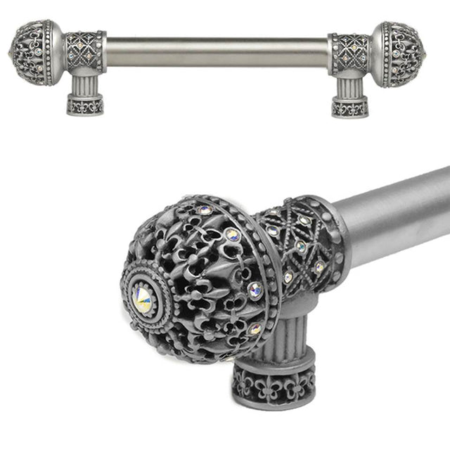 Carpe Diem Hardware - Carpe Diem Hardware 7646-11Ab Versailles Satin Fleur De Lys 6'' O.C. Approx Long Pull Large Finial W/ Swarovski Crystals W/ 5/8'' Smooth Center - Satin