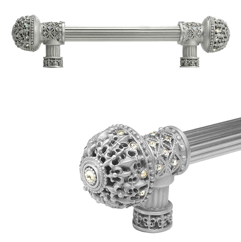Carpe Diem Hardware - Carpe Diem Hardware 7646R-23Ab Versailles Chrysalis Fleur De Lys 6'' O.C. Approx Long Pull Large Finial W/ Swarovski Crystals W/ 5/8'' Reeded Center - Chrysalis