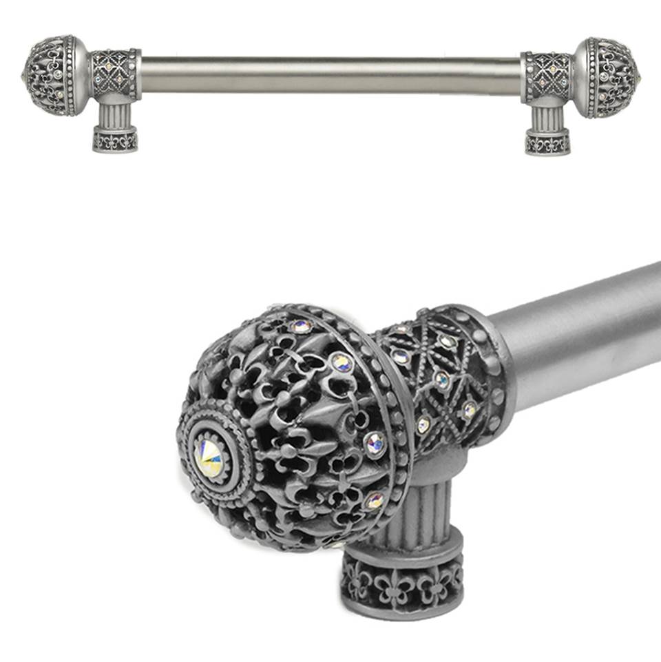 Carpe Diem Hardware - Carpe Diem Hardware 7647-11Ab Versailles Satin Fleur De Lys 9'' O.C. Approx Long Pull Large Finial W/ Swarovski Crystals W/ 5/8'' Smooth Center - Satin