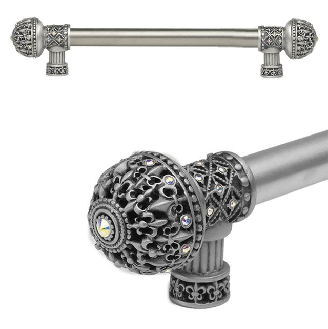 Carpe Diem Hardware - Carpe Diem Hardware 7647-11Ab Versailles Satin Fleur De Lys 9'' O.C. Approx Long Pull Large Finial W/ Swarovski Crystals W/ 5/8'' Smooth Center - Satin