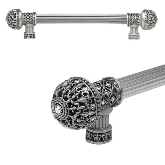 Carpe Diem Hardware - Carpe Diem Hardware 7647R-11Ab Versailles Satin Fleur De Lys 9'' O.C. Approx Long Pull Large Finial W/ Swarovski Crystals W/ 5/8'' Reeded Center - Satin