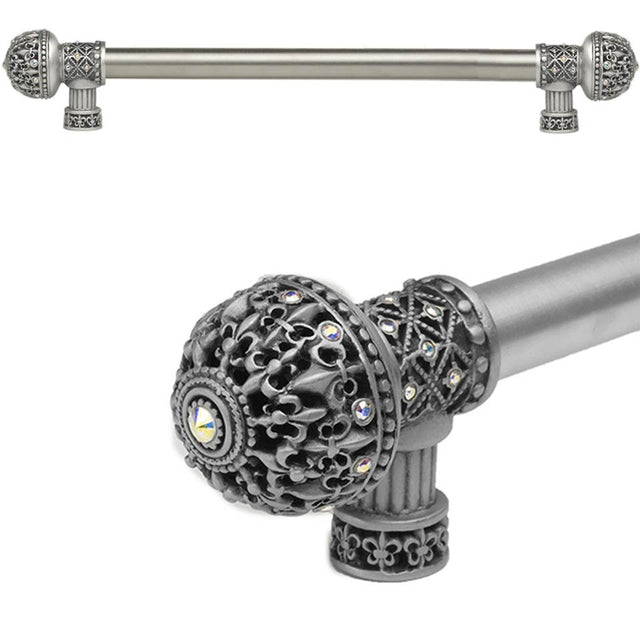 Carpe Diem Hardware - Carpe Diem Hardware 7648-11Ab Versailles Satin Fleur De Lys 12'' O.C. Approx Long Pull Large Finial W/ Swarovski Crystals W/ 5/8'' Smooth Center - Satin