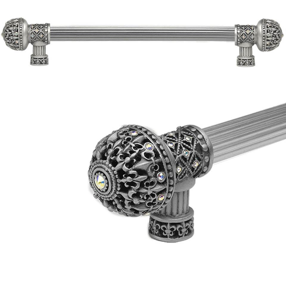 Carpe Diem Hardware - Carpe Diem Hardware 7648R-11Ab Versailles Satin Fleur De Lys 12'' O.C. Approx Long Pull Large Finial W/ Swarovski Crystals W/ 5/8'' Reeded Center - Satin