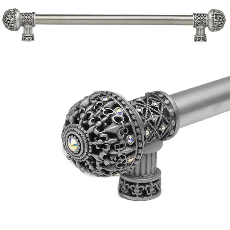 Carpe Diem Hardware - Carpe Diem Hardware 7649-11Ab Versailles Satin Fleur De Lys 18'' O.C. Approx Long Pull Large Finial W/ Swarovski Crystals W/ 5/8'' Smooth Center - Satin