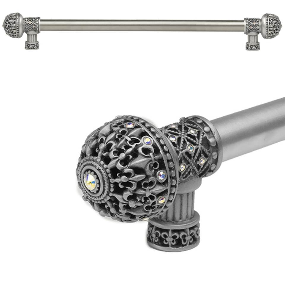 Carpe Diem Hardware - Carpe Diem Hardware 7650-11Ab Versailles Satin Fleur De Lys 22'' O.C. Approx Long Pull Large Finial W/ Swarovski Crystals W/ 5/8'' Smooth Center - Satin