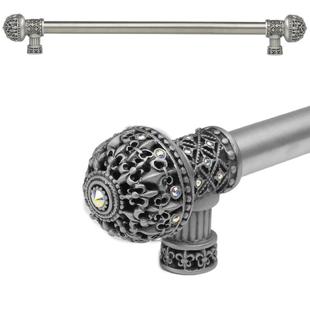 Carpe Diem Hardware - Carpe Diem Hardware 7650-11Ab Versailles Satin Fleur De Lys 22'' O.C. Approx Long Pull Large Finial W/ Swarovski Crystals W/ 5/8'' Smooth Center - Satin