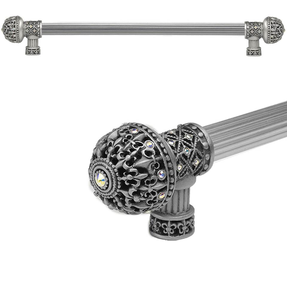 Carpe Diem Hardware - Carpe Diem Hardware 7650R-11Ab Versailles Satin Fleur De Lys 22'' O.C. Approx Long Pull Large Finial W/ Swarovski Crystals W/ 5/8'' Reeded Center - Satin