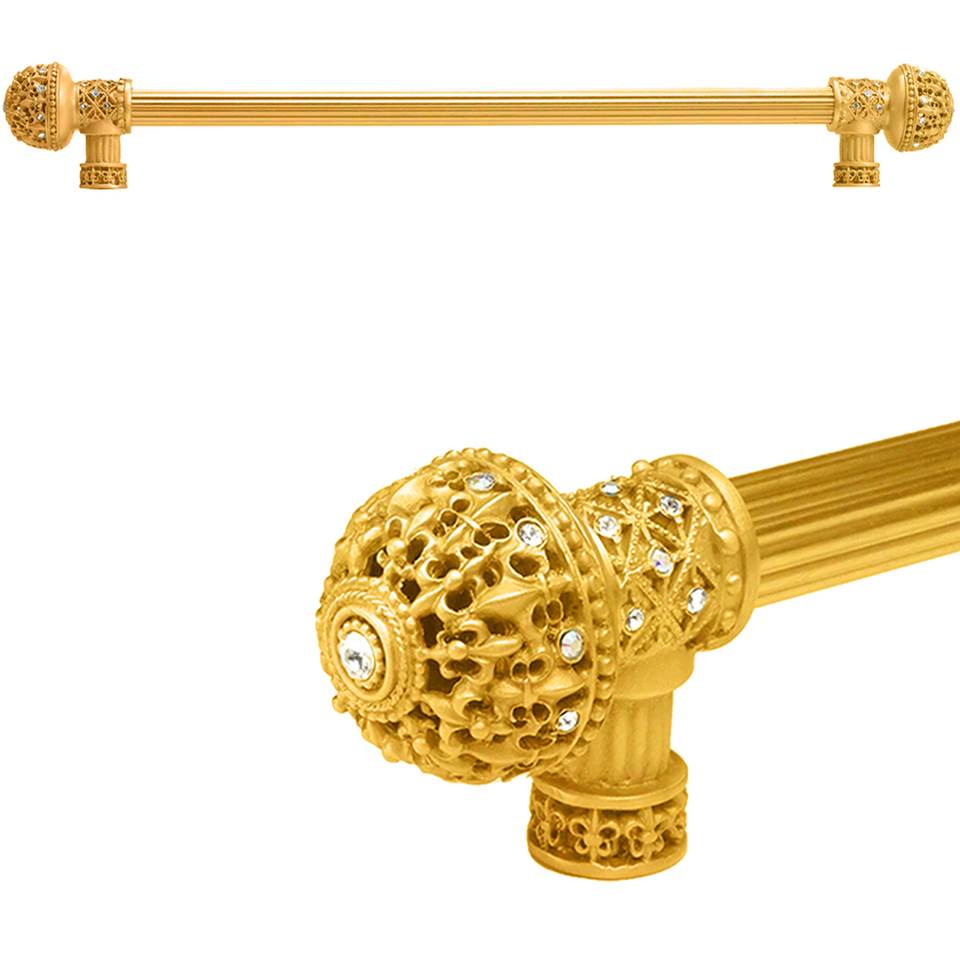 Carpe Diem Hardware - Carpe Diem Hardware 7650R-8Cab Versailles Gilded Mercury Fleur De Lys 22'' O.C. Approx Long Pull Large Finial W/ Swarovski Crystals W/ 5/8'' Reeded Center - Gilded Mercury