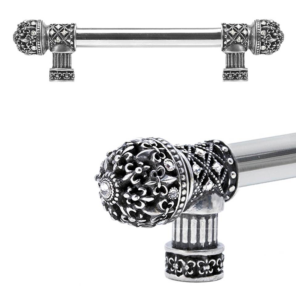 Carpe Diem Hardware - Carpe Diem Hardware 7653-9C Versailles Chalice Fleur De Lys 6'' O.C. Approx Long Pull Small Finial W/ Swarovski Crystals W/ 5/8'' Smooth Center - Chalice