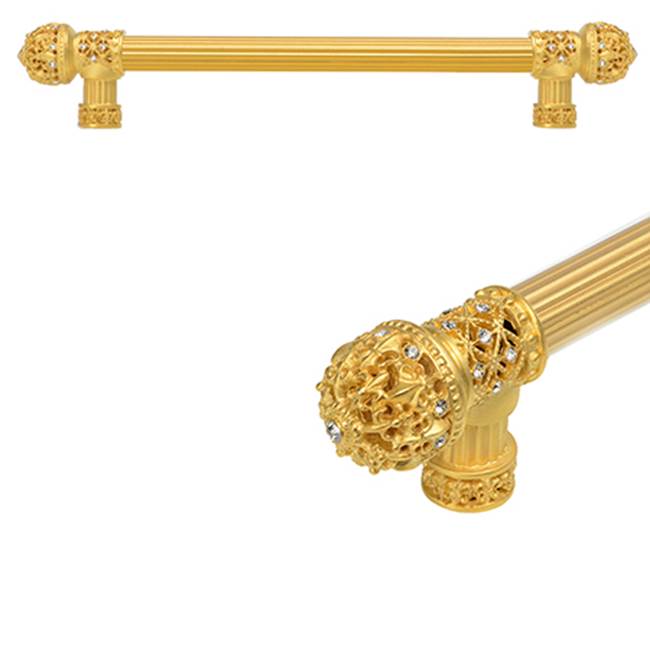 Carpe Diem Hardware - Versailles Fleur De Lys 6'' O.C. Approx Long Pull Small Finial w/ Swarovski Crystals w/ 5/8'' Reeded Center - Chalice