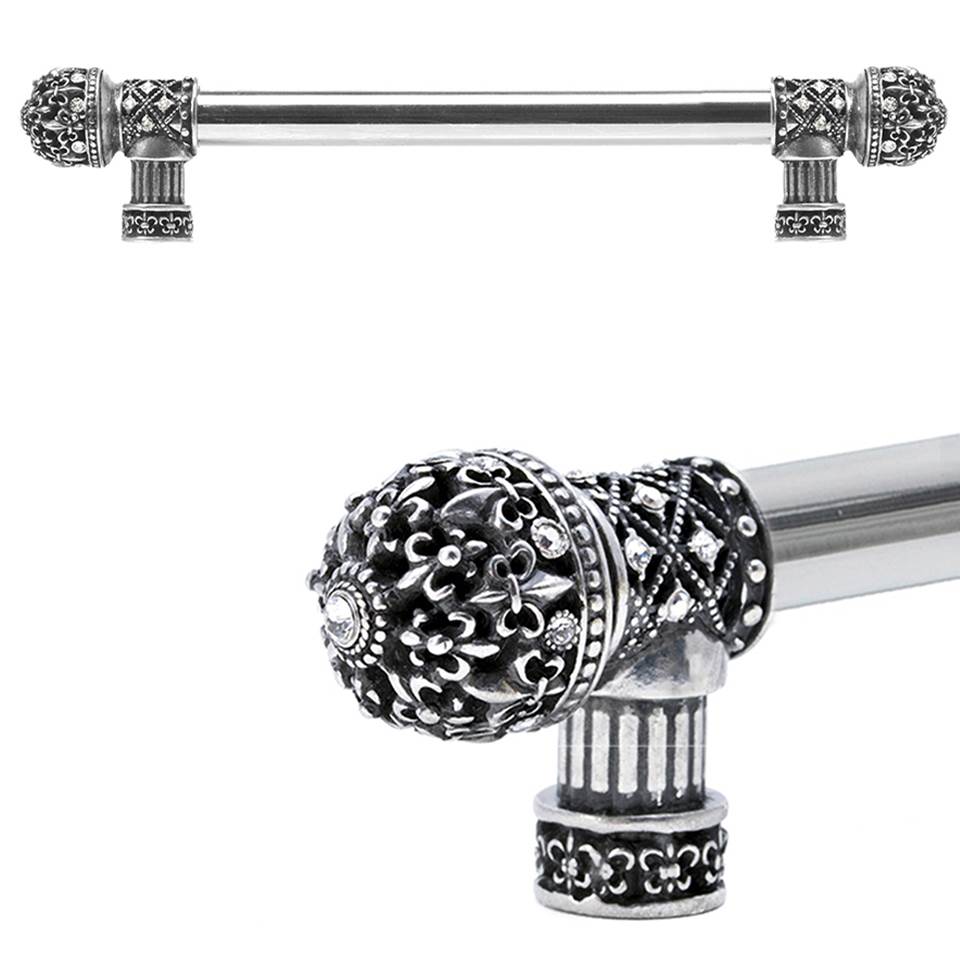 Carpe Diem Hardware - Carpe Diem Hardware 7654-9C Versailles Chalice Fleur De Lys 9'' O.C. Approx Long Pull Small Finial W/ Swarovski Crystals W/ 5/8'' Smooth Center - Chalice