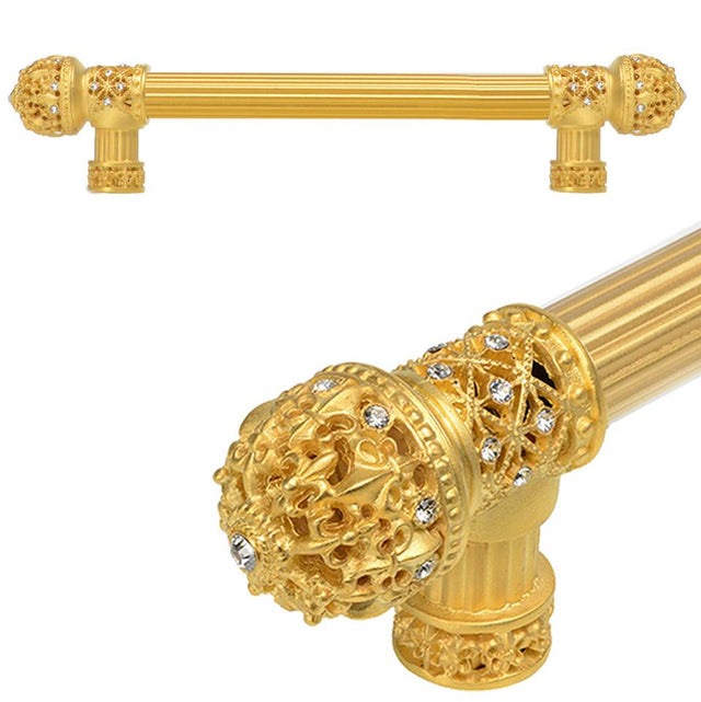 Carpe Diem Hardware - Carpe Diem Hardware 7654R-8C Versailles Gilded Mercury Fleur De Lys 9'' O.C. Approx Long Pull Small Finial W/ Swarovski Crystals W/ 5/8'' Reeded Center - Gilded Mercury