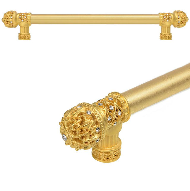 Carpe Diem Hardware - Carpe Diem Hardware 7656-8C Versailles Gilded Mercury Fleur De Lys 18'' O.C. Approx Long Pull Small Finial W/ Swarovski Crystals W/ 5/8'' Smooth Center - Gilded Mercury