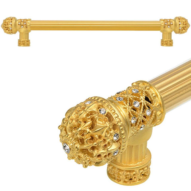 Carpe Diem Hardware - Carpe Diem Hardware 7656R-8C Versailles Gilded Mercury Fleur De Lys 18'' O.C. Approx Long Pull Small Finial W/ Swarovski Crystals W/ 5/8'' Reeded Center - Gilded Mercury