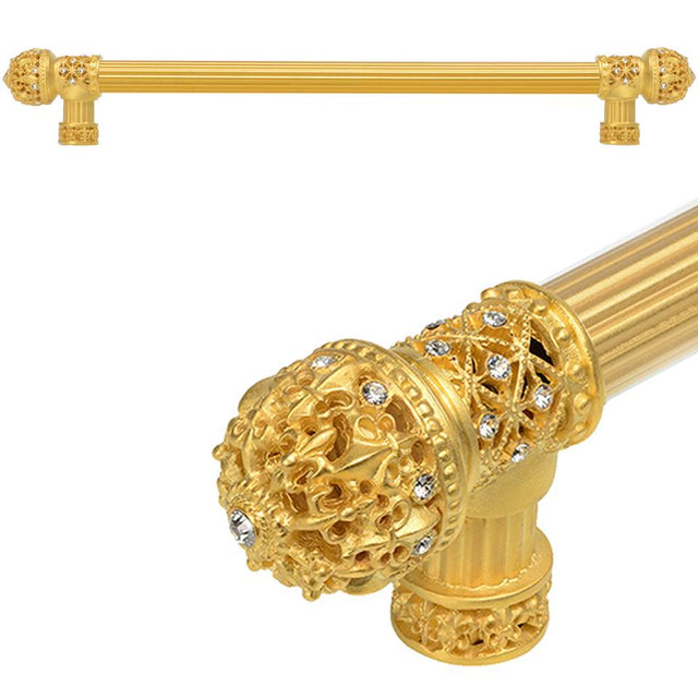 Carpe Diem Hardware - Carpe Diem Hardware 7657R-8C Versailles Gilded Mercury Fleur De Lys 22'' O.C. Approx Long Pull Small Finial W/ Swarovski Crystals W/ 5/8'' Reeded Center - Gilded Mercury