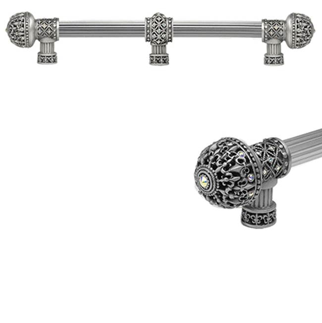Carpe Diem Hardware - Versailles Fleur De Lys 18'' O.C. Approx Long Pull Large Finial w/ Swarovski Crystals w/ 5/8'' Smooth Center w/ Center Brace - Chalice