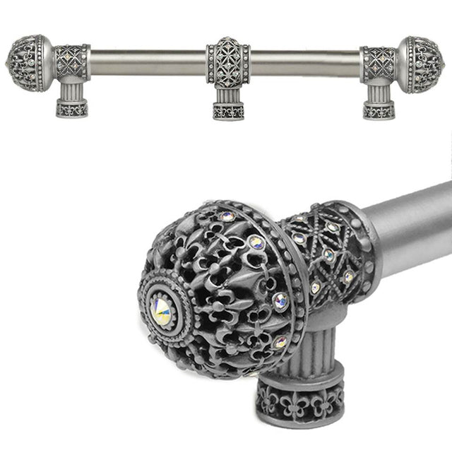 Carpe Diem Hardware - Carpe Diem Hardware 7661-11Ab Versailles Satin Fleur De Lys 9'' O.C. Approx Long Pull Large Finial W/ Swarovski Crystals W/ 5/8'' Smooth Center W/ Center Brace - Satin