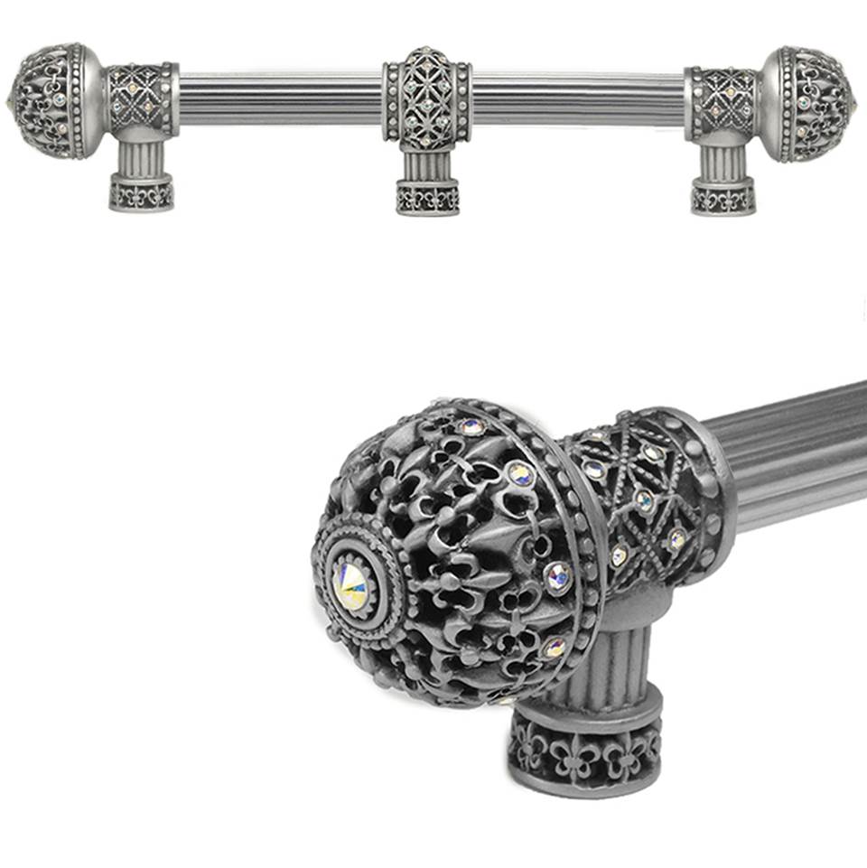 Carpe Diem Hardware - Carpe Diem Hardware 7661R-11Ab Versailles Satin Fleur De Lys 9'' O.C. Approx Long Pull Large Finial W/ Swarovski Crystals W/ 5/8'' Reeded Center W/ Center Brace - Satin