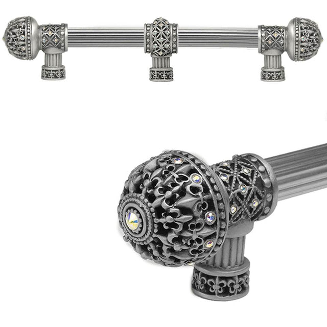 Carpe Diem Hardware - Carpe Diem Hardware 7661R-11Ab Versailles Satin Fleur De Lys 9'' O.C. Approx Long Pull Large Finial W/ Swarovski Crystals W/ 5/8'' Reeded Center W/ Center Brace - Satin