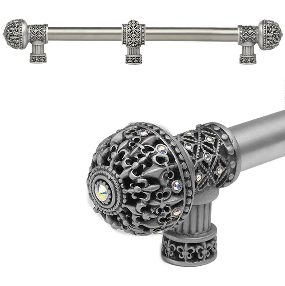 Carpe Diem Hardware - Carpe Diem Hardware 7662-11Ab Versailles Satin Fleur De Lys 12'' O.C. Approx Long Pull Large Finial W/ Swarovski Crystals W/ 5/8'' Smooth Center W/ Center Brace - Satin