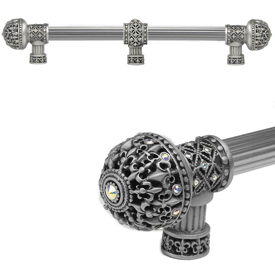 Carpe Diem Hardware - Carpe Diem Hardware 7662R-11Ab Versailles Satin Fleur De Lys 12'' O.C. Approx Long Pull Large Finial W/ Swarovski Crystals W/ 5/8'' Reeded Center W/ Center Brace - Satin